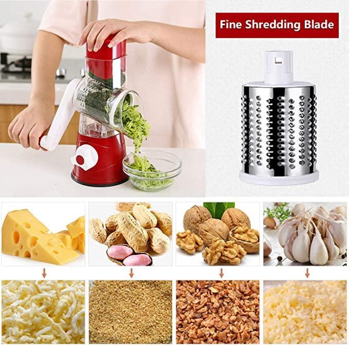 Vegetable Cutter Multifunctional Vegetable Slicer Drum Slicer for Kitchen Manual Hand Crank Vegetable Cutter, 3 in 1 Rotary Cheese Grater Slicer