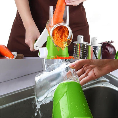 Vegetable Cutter Multifunctional Vegetable Slicer Drum Slicer for Kitchen Manual Hand Crank Vegetable Cutter, 3 in 1 Rotary Cheese Grater Slicer