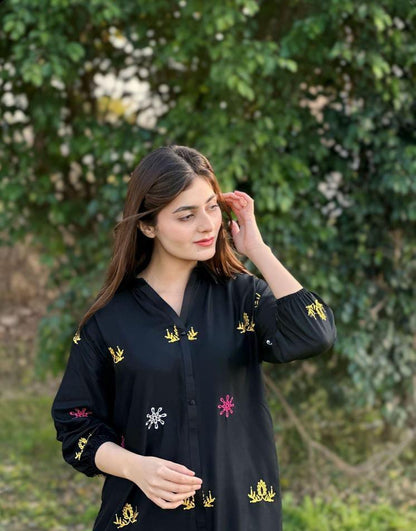 2 Pcs Women's Stitched Linen Embroidered &nbsp;Suit